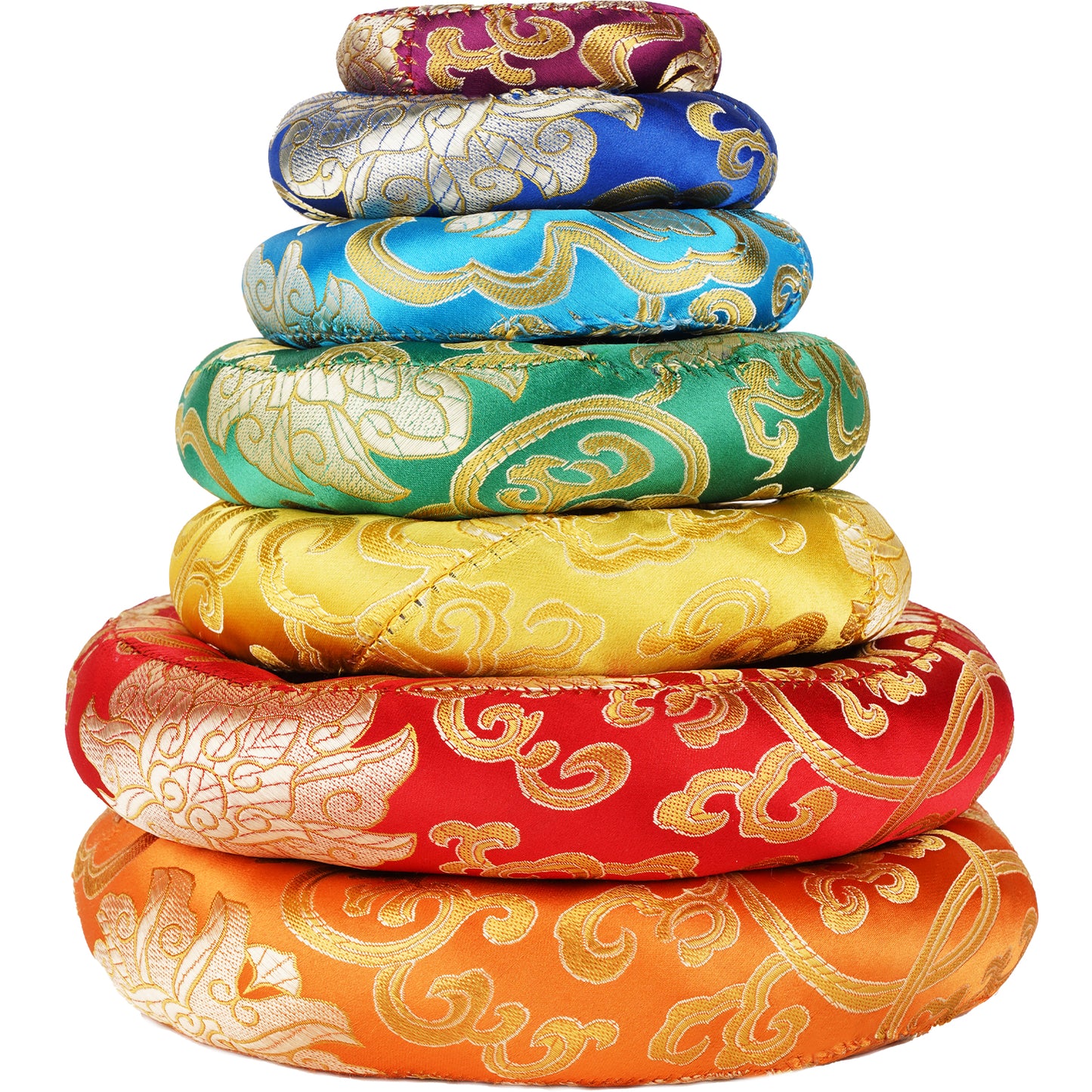 7 Pcs Silk Damask Ring Cushion Pillow, 7 Colors Ring Pillow For Tibetan Singing Bowl 100% Nepali Handmade