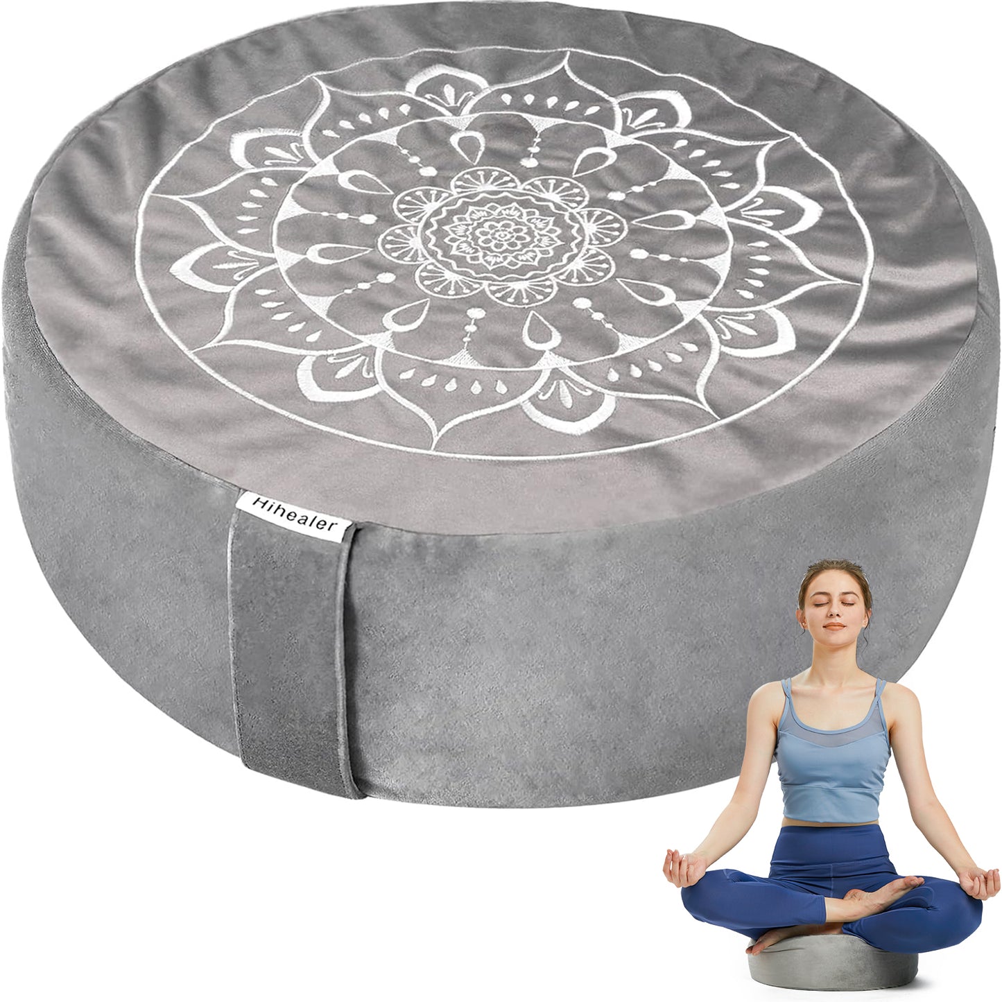 Hihealer Meditation Cushion, Traditional Tibetan Meditation Pillow Velvet Cover - Large Floor Cushion Seating for Adults - Yoga Buckwheat Bolster for Women、Moms