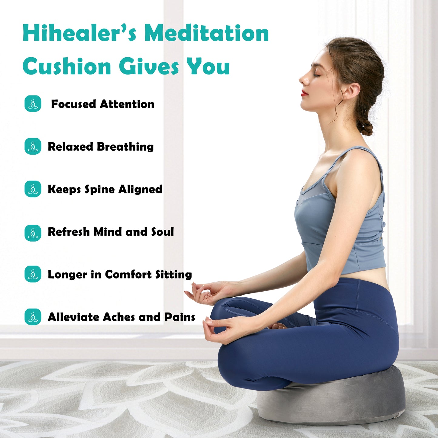Hihealer Meditation Cushion, Traditional Tibetan Meditation Pillow Velvet Cover - Large Floor Cushion Seating for Adults - Yoga Buckwheat Bolster for Women、Moms
