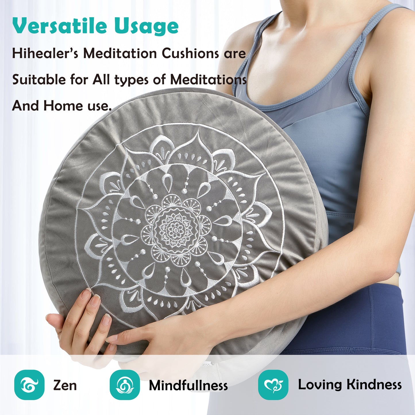 Hihealer Meditation Cushion, Traditional Tibetan Meditation Pillow Velvet Cover - Large Floor Cushion Seating for Adults - Yoga Buckwheat Bolster for Women、Moms