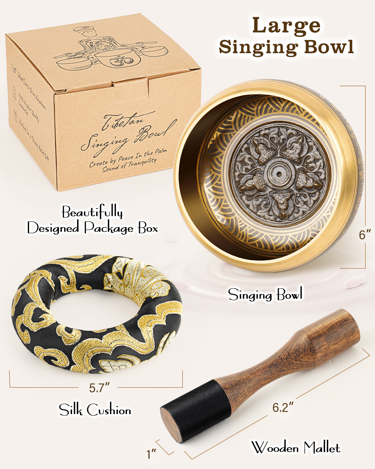 Tibetan Singing Bowl Set — Meditation Sound Bowl Handcrafted in Nepal for Yoga, Chakra Healing, Mindfulness, and Stress Relief — Self-Care Spiritual Gifts for Women and Men