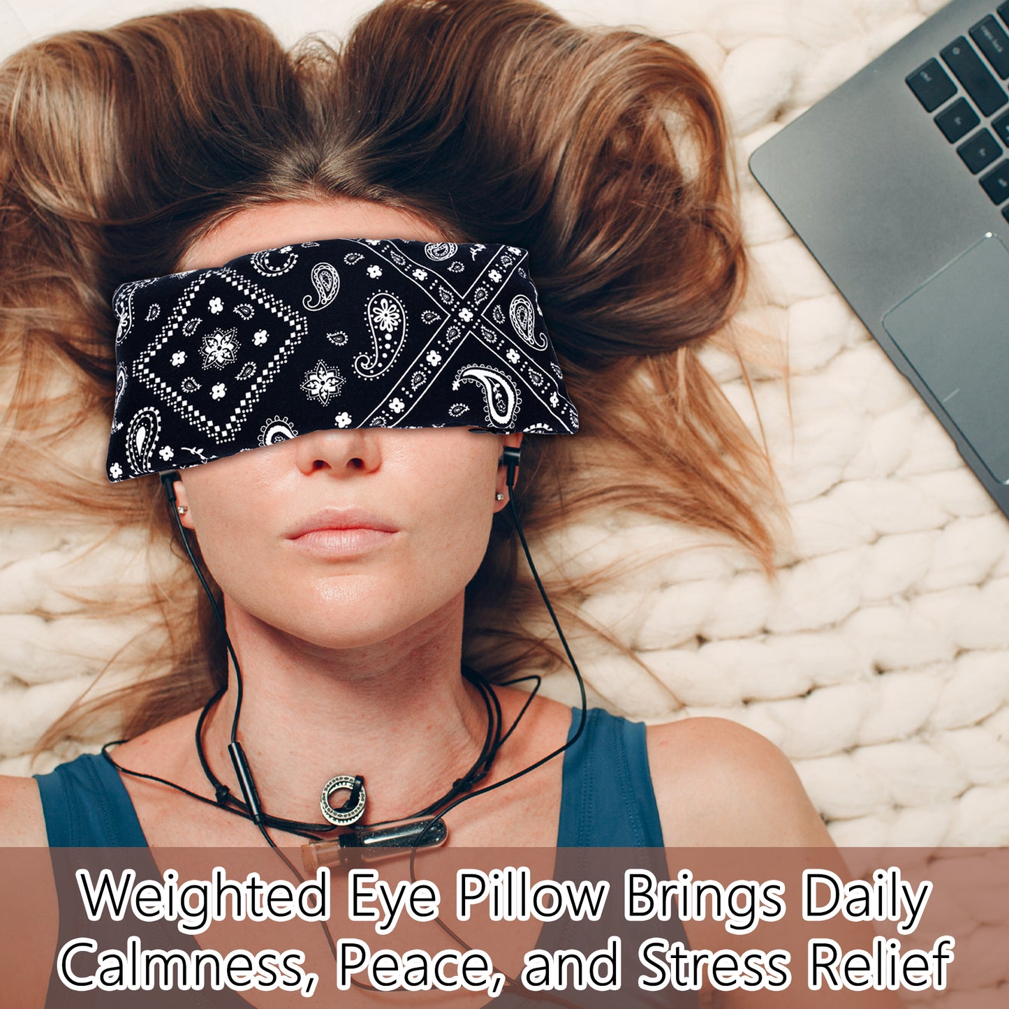Lavender Eye Pillow for Relaxation, Yoga, Sleep – Weighted Eye Mask for Headache, Sinus, Aromatherapy Moist Heat Compress, Meditation Accessory, Mother's Day Relaxation Gift for Women