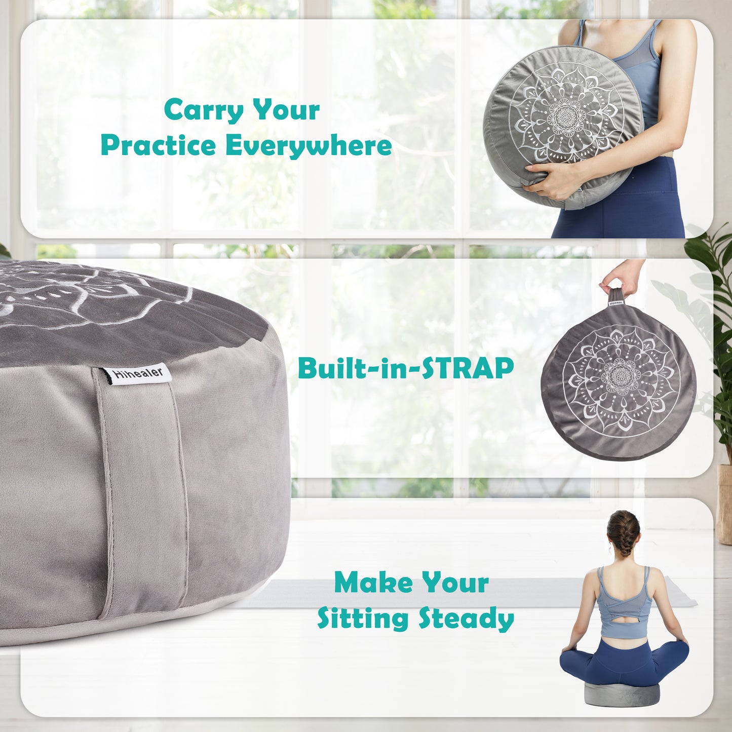Hihealer Meditation Cushion, Traditional Tibetan Meditation Pillow Velvet Cover - Large Floor Cushion Seating for Adults - Yoga Buckwheat Bolster for Women、Moms