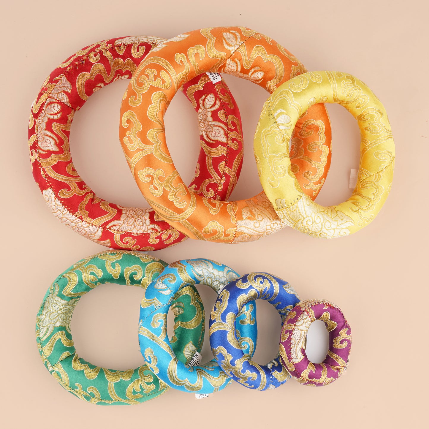 7 Pcs Silk Damask Ring Cushion Pillow, 7 Colors Ring Pillow For Tibetan Singing Bowl 100% Nepali Handmade