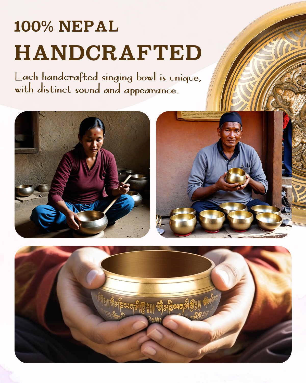 Tibetan Singing Bowl Set — Meditation Sound Bowl Handcrafted in Nepal for Yoga, Chakra Healing, Mindfulness, and Stress Relief — Self-Care Spiritual Gifts for Women and Men