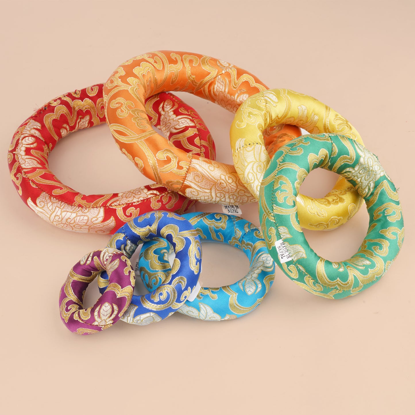7 Pcs Silk Damask Ring Cushion Pillow, 7 Colors Ring Pillow For Tibetan Singing Bowl 100% Nepali Handmade
