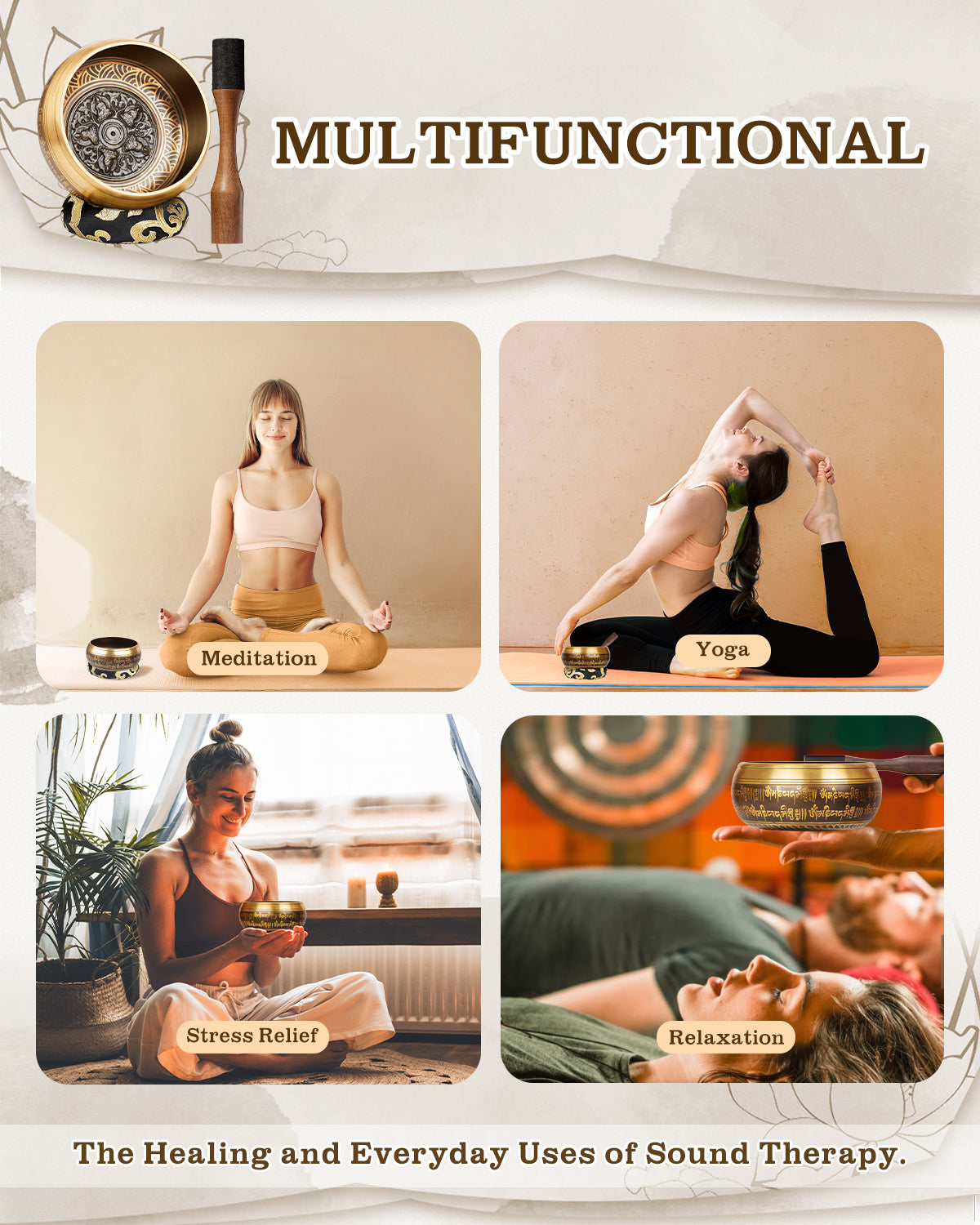 Tibetan Singing Bowl Set — Meditation Sound Bowl Handcrafted in Nepal for Yoga, Chakra Healing, Mindfulness, and Stress Relief — Self-Care Spiritual Gifts for Women and Men