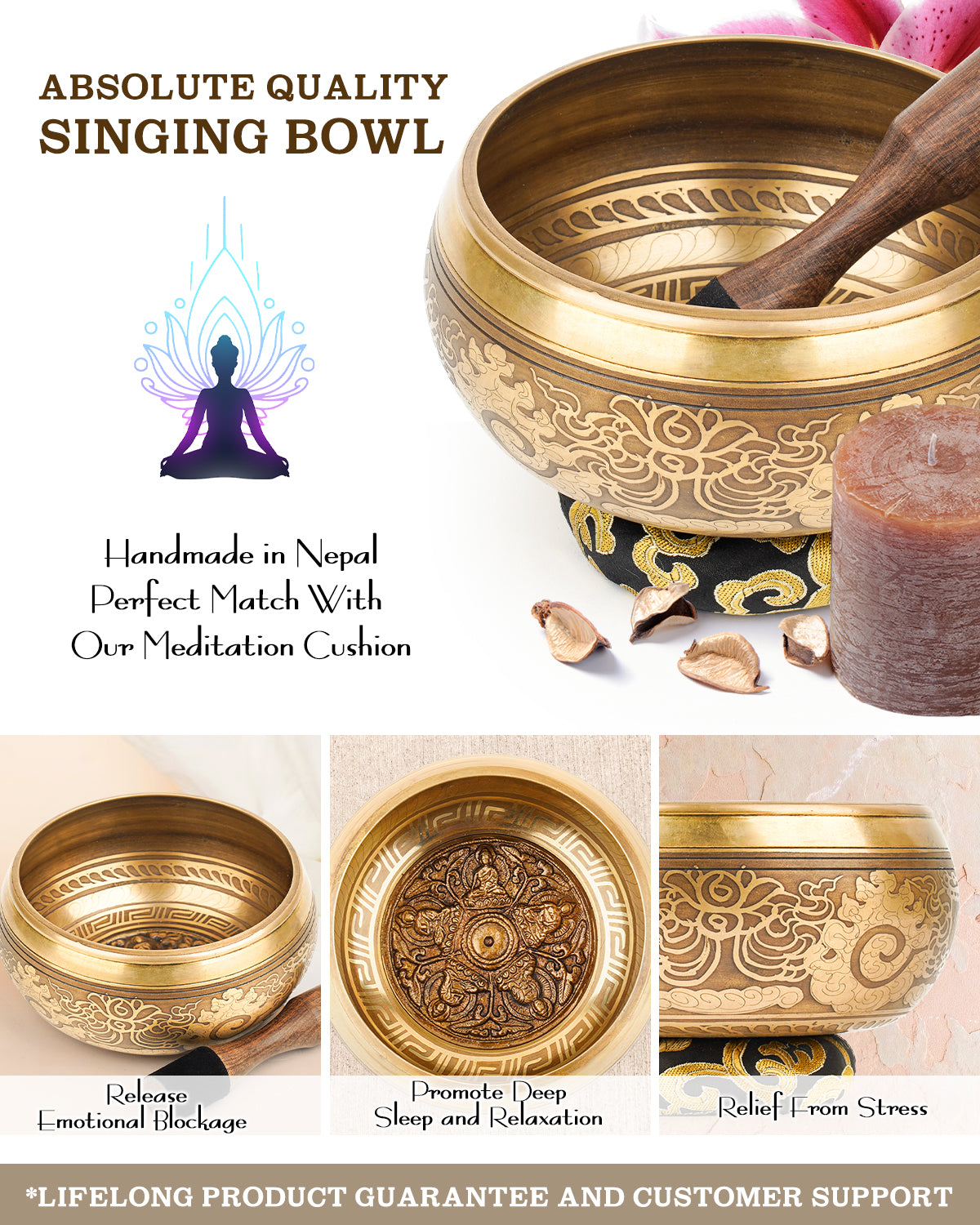 Hihealer Tibetan Singing Bowls, Meditation Sound Bowls Handcrafted in Nepal for Yoga, Chakra Healing, Mindfulness Self Care Spiritual Gifts for Women and Men