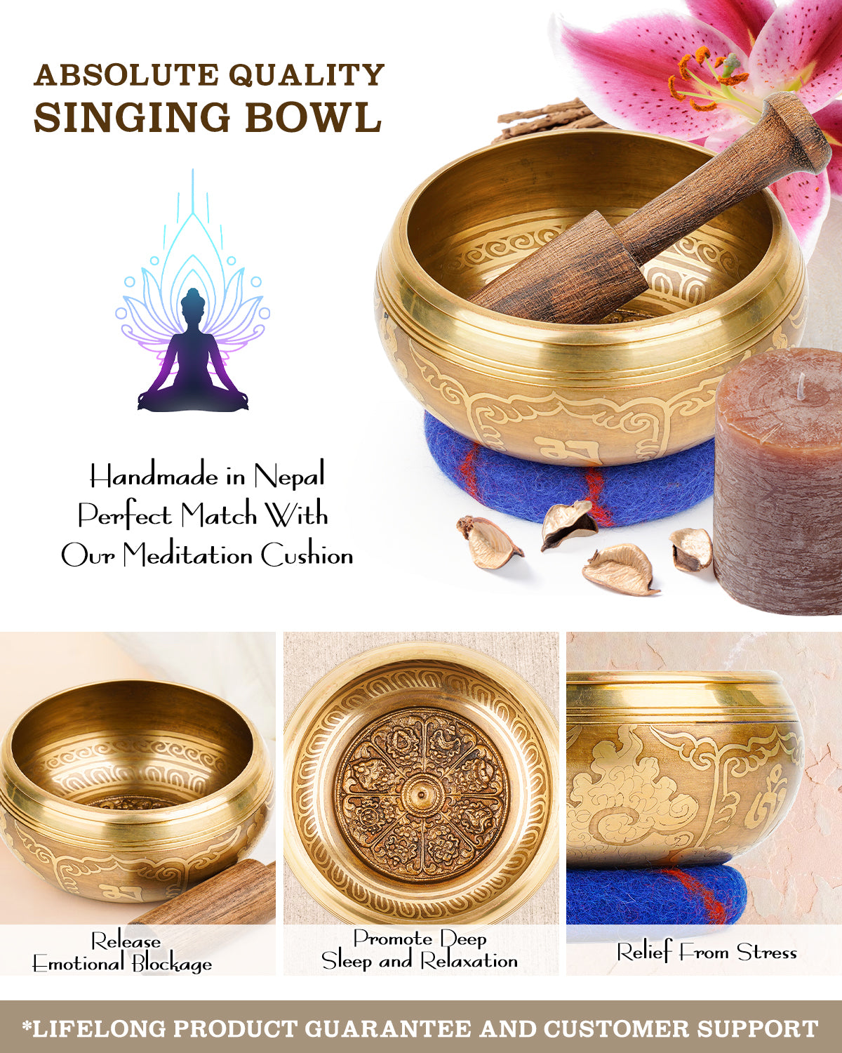 Hihealer Tibetan Singing Bowls, Meditation Sound Bowls Handcrafted in Nepal for Yoga, Chakra Healing, Mindfulness Self Care Spiritual Gifts for Women and Men