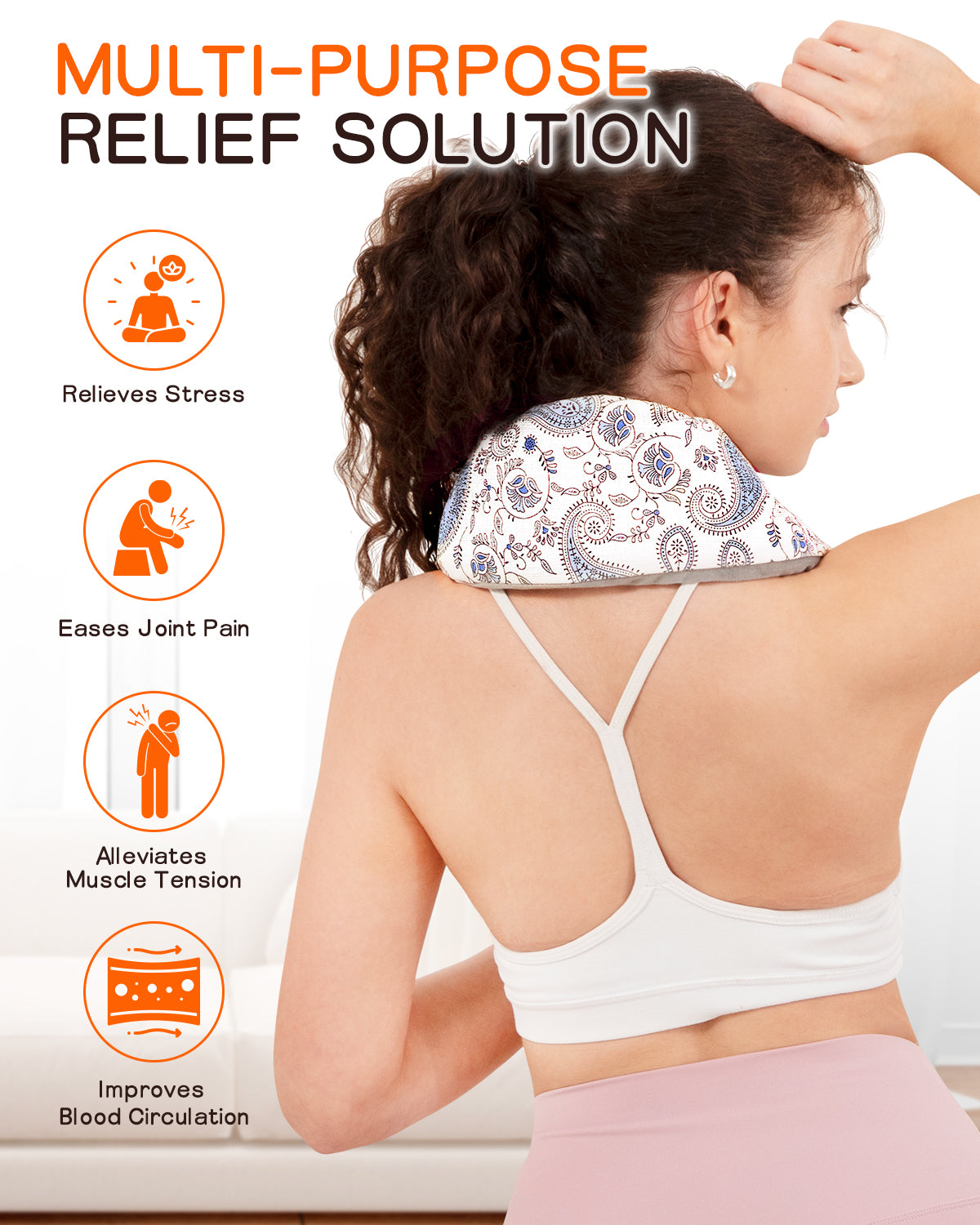 Heating Pad for Neck and Back, Extra Long Microwavable Weighted Moist Heat Pack, Reusable Neck and Back Wrap for Sore Muscles & Stress Relief