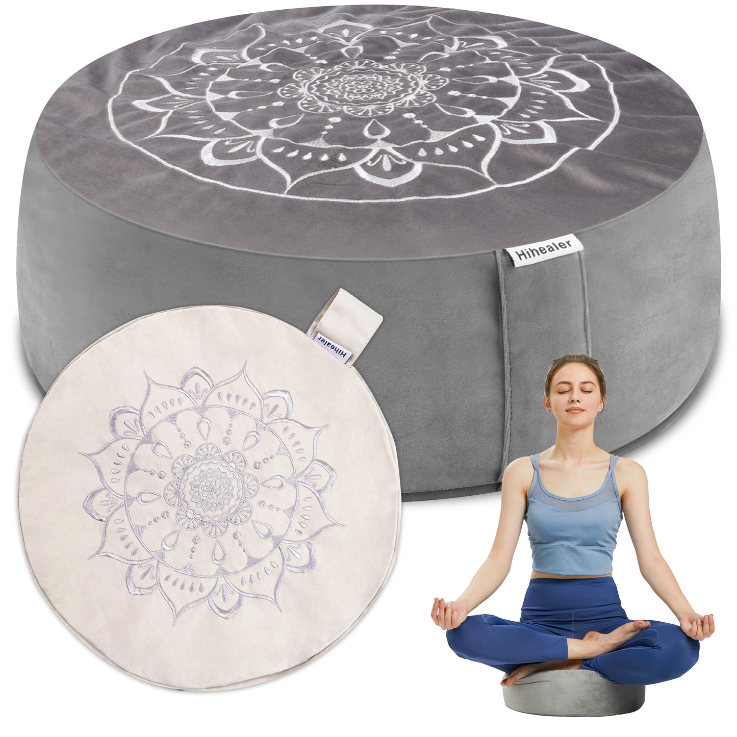 Hihealer Meditation Cushion, Traditional Tibetan Meditation Pillow Velvet Cover - Large Floor Cushion Seating for Adults - Yoga Buckwheat Bolster for Women、Moms