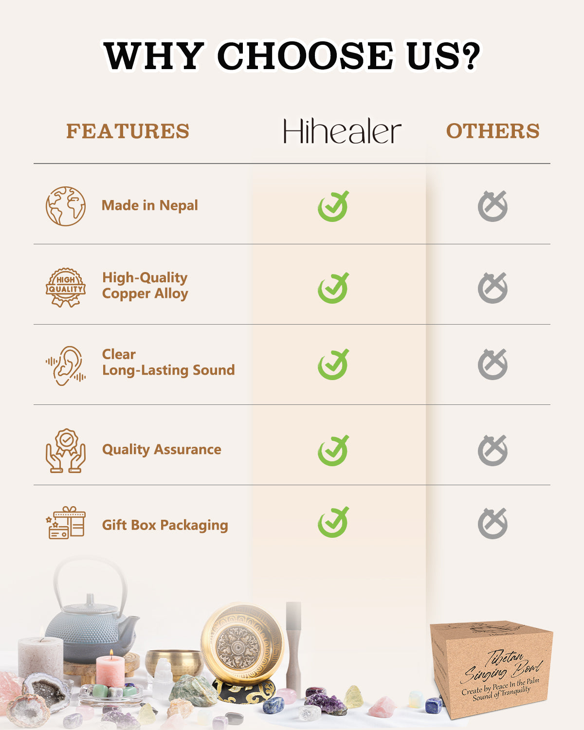 Hihealer Tibetan Singing Bowls, Meditation Sound Bowls Handcrafted in Nepal for Yoga, Chakra Healing, Mindfulness Self Care Spiritual Gifts for Women and Men