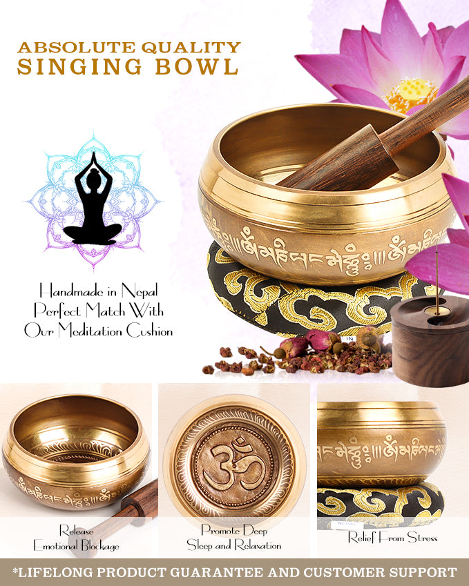 4.5” Large Tibetan Singing Bowls, Singing Sound Bowl Handcrafted in Nepal for Yoga,Chakra Healing,Stress Relief Self Care Gifts for Women and Men( 4.5" om)