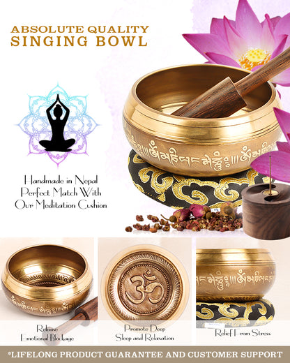 4.5” Large Tibetan Singing Bowls, Singing Sound Bowl Handcrafted in Nepal for Yoga,Chakra Healing,Stress Relief Self Care Gifts for Women and Men( 4.5" om)