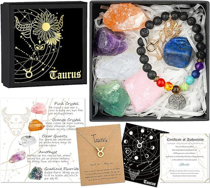 Zodiac Sign Gifts Spiritual Gifts Horoscope Gifts with Zodiac Stone Necklace and Chakra Bracelet Cancer Astrology Crystal Set and Healing Stone Gifts