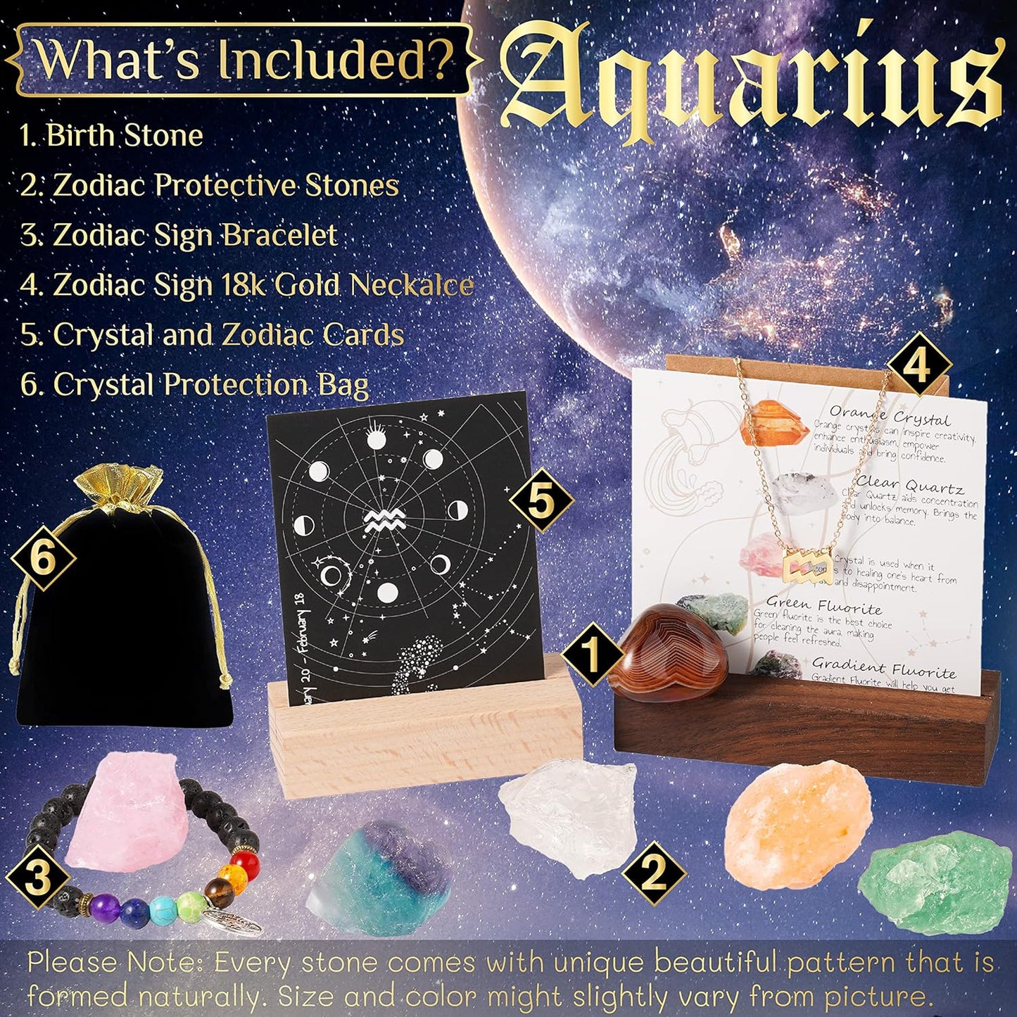 Zodiac Sign Gifts Spiritual Gifts Horoscope Gifts with Zodiac Stone Necklace and Chakra Bracelet Cancer Astrology Crystal Set and Healing Stone Gifts