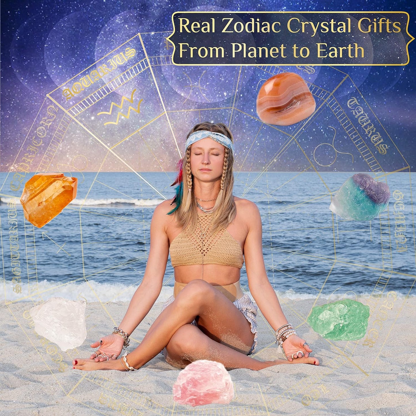 Zodiac Sign Gifts Spiritual Gifts Horoscope Gifts with Zodiac Stone Necklace and Chakra Bracelet Cancer Astrology Crystal Set and Healing Stone Gifts