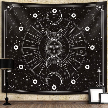 Sun Moon Tapestry Wall Hanging Stars Space Psychedelic Black and White Wall Tapestry Wall Tapestry for Bedroom Home Wall Drom Décor