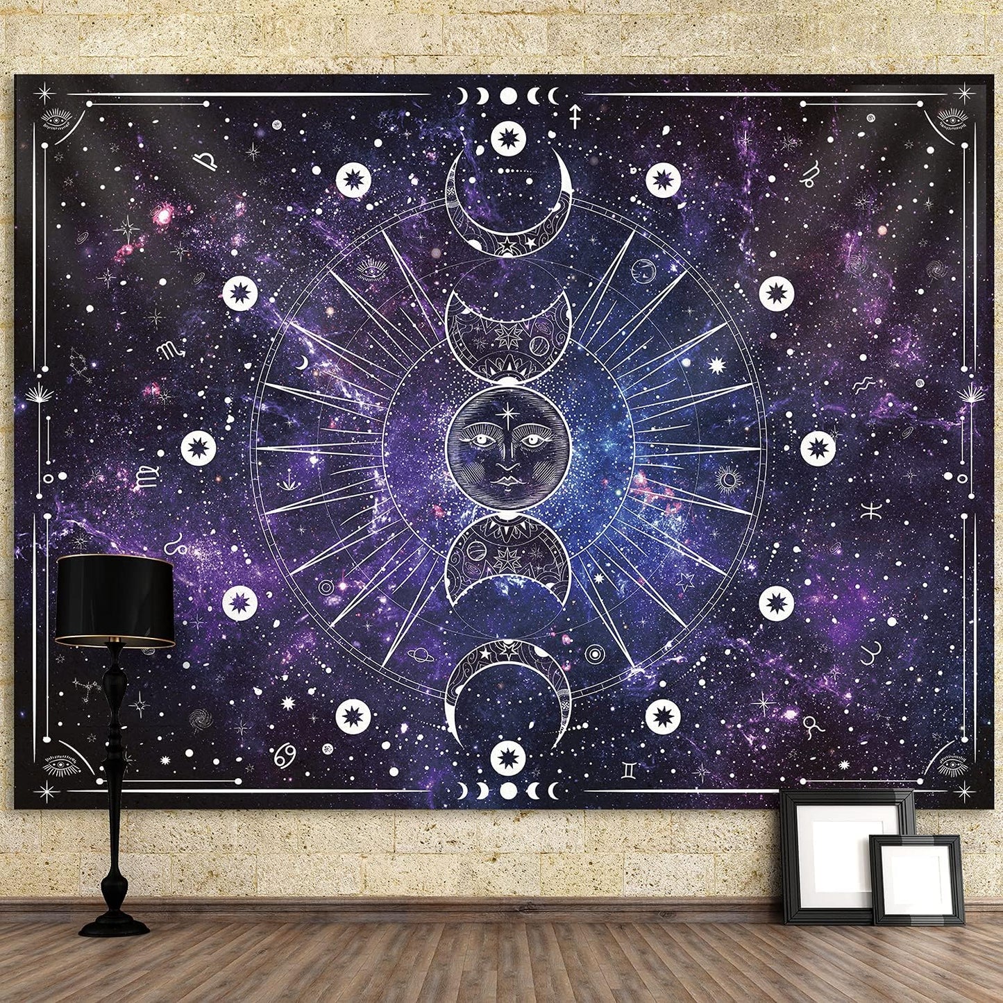 Space Tapestry Wall Hanging Sun Moon Stars Space PsychedelicTapestries Wall Tapestry for Bedroom Aesthetic Home Wall Dorm Décor