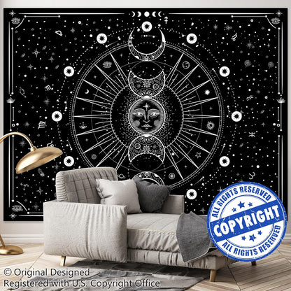 Sun Moon Tapestry Wall Hanging Stars Space Psychedelic Black and White Wall Tapestry Wall Tapestry for Bedroom Home Wall Drom Décor