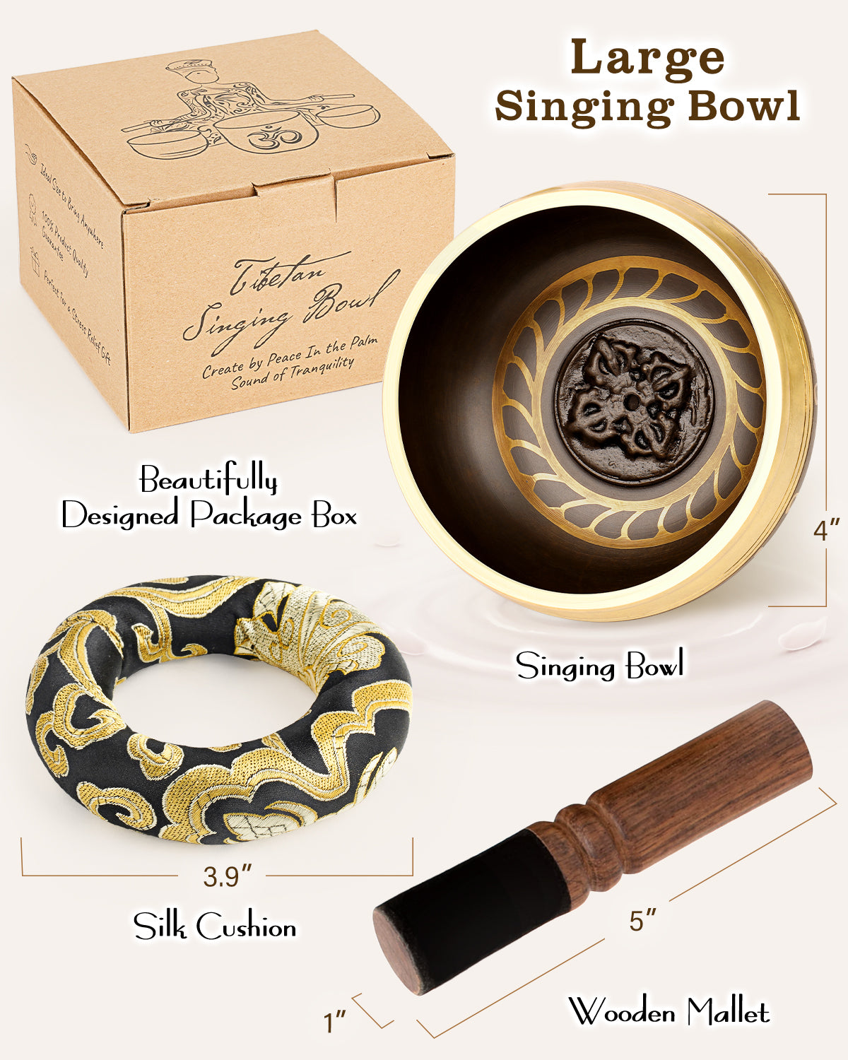 Tibetan Singing Bowl Set — Meditation Sound Bowl Handcrafted in Nepal for Yoga, Chakra Healing, Mindfulness, and Stress Relief — Self-Care Spiritual Gifts for Women and Men