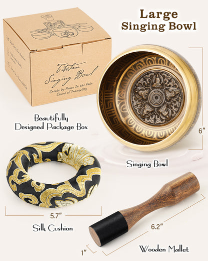 Tibetan Singing Bowl Set — Meditation Sound Bowl Handcrafted in Nepal for Yoga, Chakra Healing, Mindfulness, and Stress Relief — Self-Care Spiritual Gifts for Women and Men