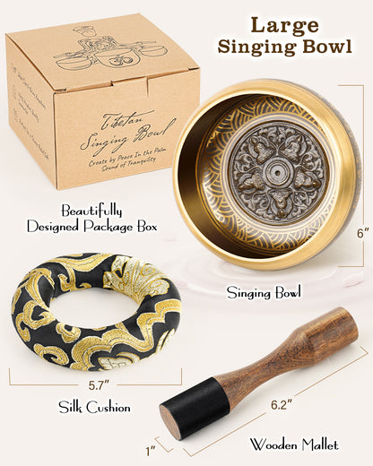 Tibetan Singing Bowl Set — Meditation Sound Bowl Handcrafted in Nepal for Yoga, Chakra Healing, Mindfulness, and Stress Relief — Self-Care Spiritual Gifts for Women and Men