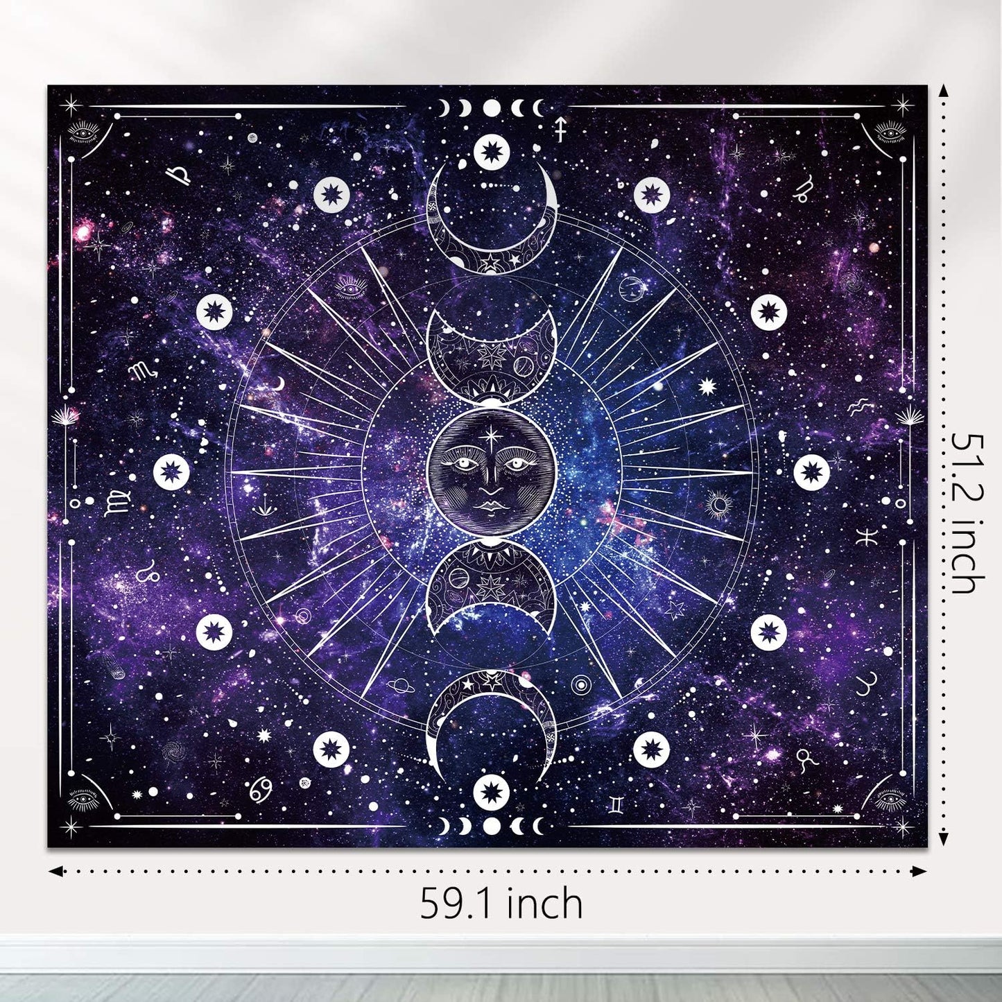 Space Tapestry Wall Hanging Sun Moon Stars Space PsychedelicTapestries Wall Tapestry for Bedroom Aesthetic Home Wall Dorm Décor