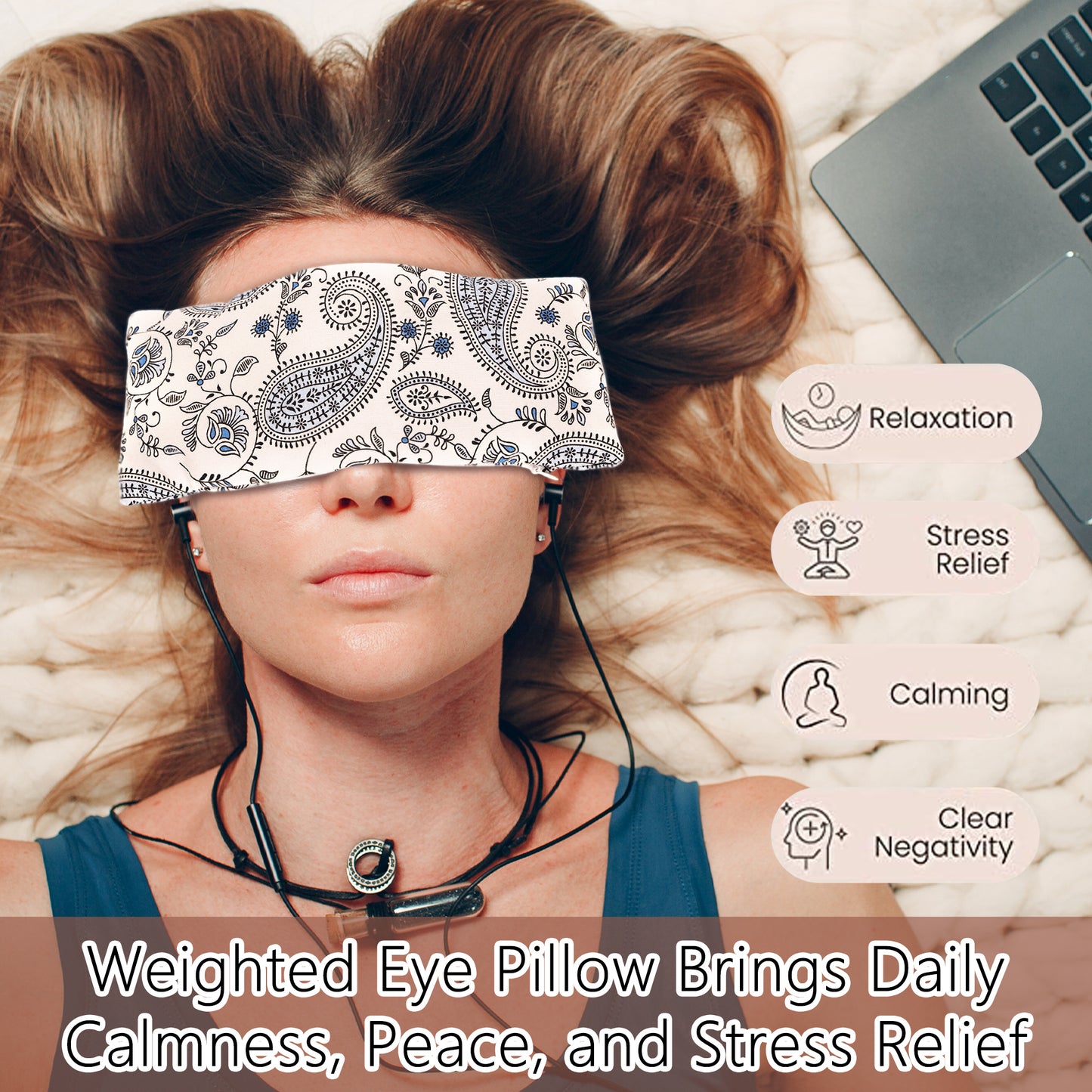 Eye Pillow with Extra Cover Sleep Eye Bag Meditation Accessories Lavender Weighted Eye Mask for Sleeping, Yoga, Meditation, Self Care Relaxation Gifts for Women Mom