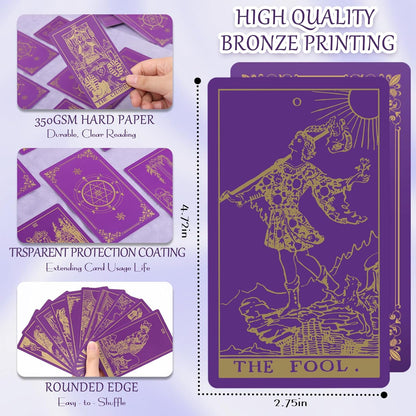 Hihealer Witchy Gifts for Women 78 Classic Original Tarot Cards Deck Fortune Telling Game for Beginners to Expert with Guide Book & Linen Carry Bag