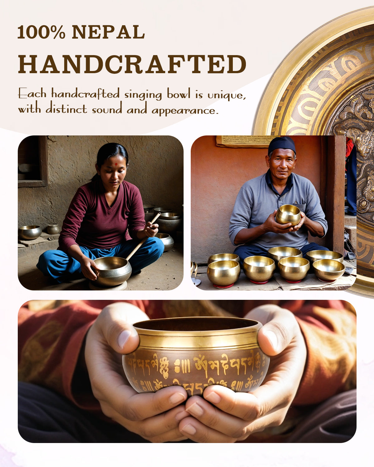 Tibetan Singing Bowl Set — Meditation Sound Bowl Handcrafted in Nepal for Yoga, Chakra Healing, Mindfulness, and Stress Relief — Self-Care Spiritual Gifts for Women and Men