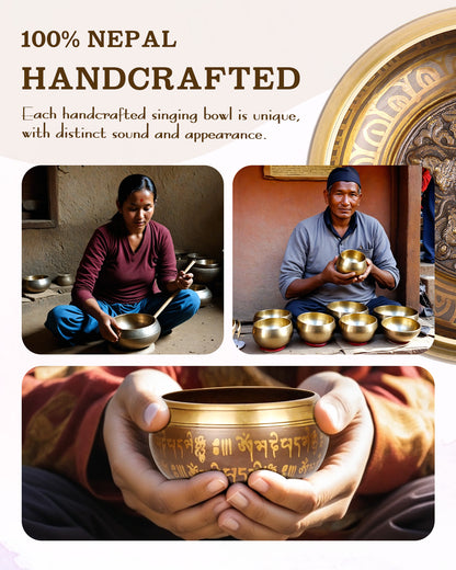 Tibetan Singing Bowl Set — Meditation Sound Bowl Handcrafted in Nepal for Yoga, Chakra Healing, Mindfulness, and Stress Relief — Self-Care Spiritual Gifts for Women and Men