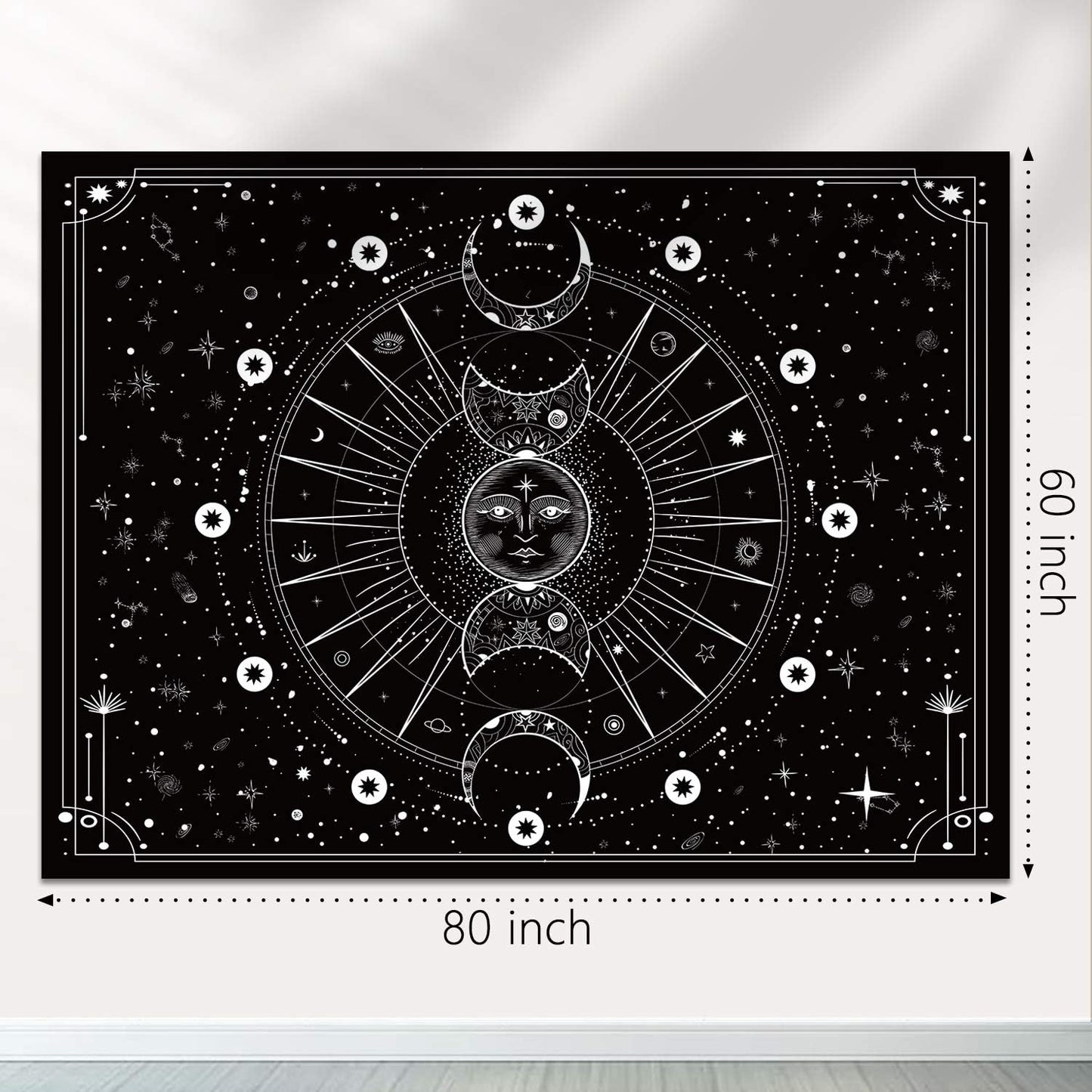 Sun Moon Tapestry Wall Hanging Stars Space Psychedelic Black and White Wall Tapestry Wall Tapestry for Bedroom Home Wall Drom Décor