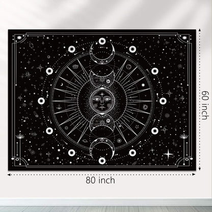 Sun Moon Tapestry Wall Hanging Stars Space Psychedelic Black and White Wall Tapestry Wall Tapestry for Bedroom Home Wall Drom Décor