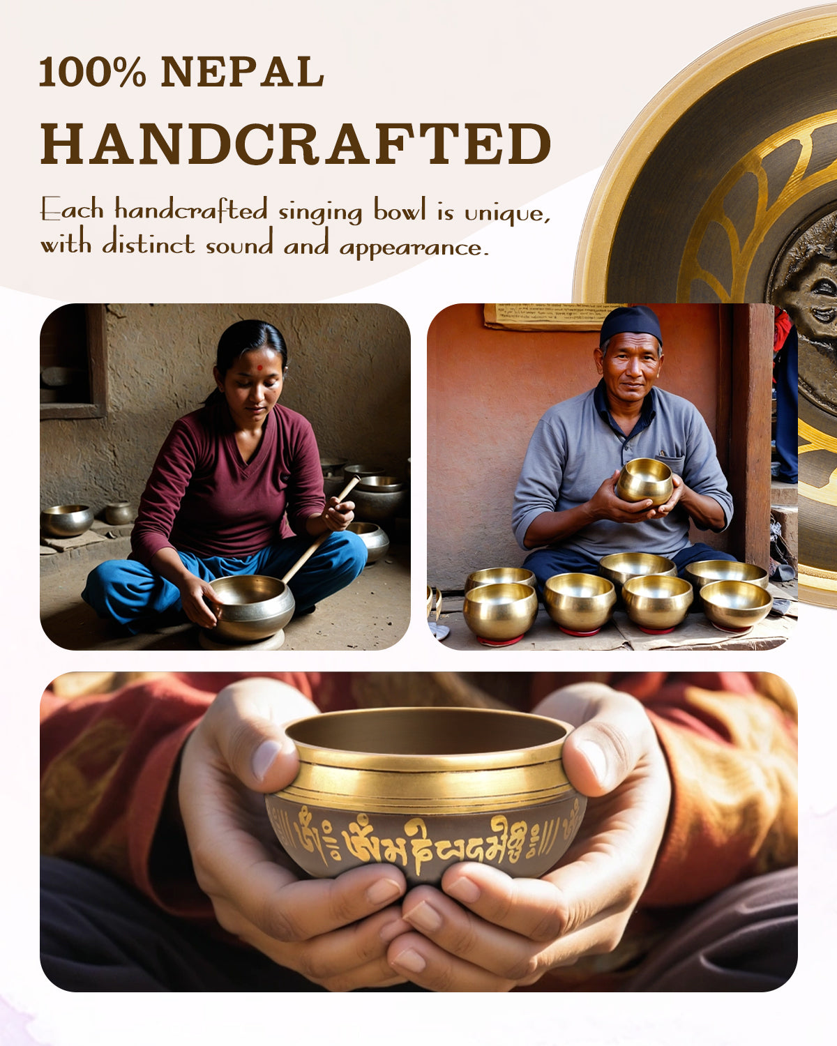 Tibetan Singing Bowl Set — Meditation Sound Bowl Handcrafted in Nepal for Yoga, Chakra Healing, Mindfulness, and Stress Relief — Self-Care Spiritual Gifts for Women and Men