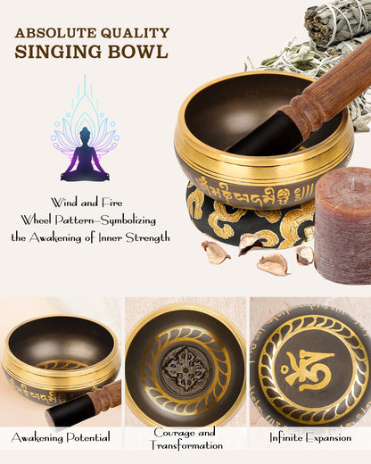 Tibetan Singing Bowl Set — Meditation Sound Bowl Handcrafted in Nepal for Yoga, Chakra Healing, Mindfulness, and Stress Relief — Self-Care Spiritual Gifts for Women and Men