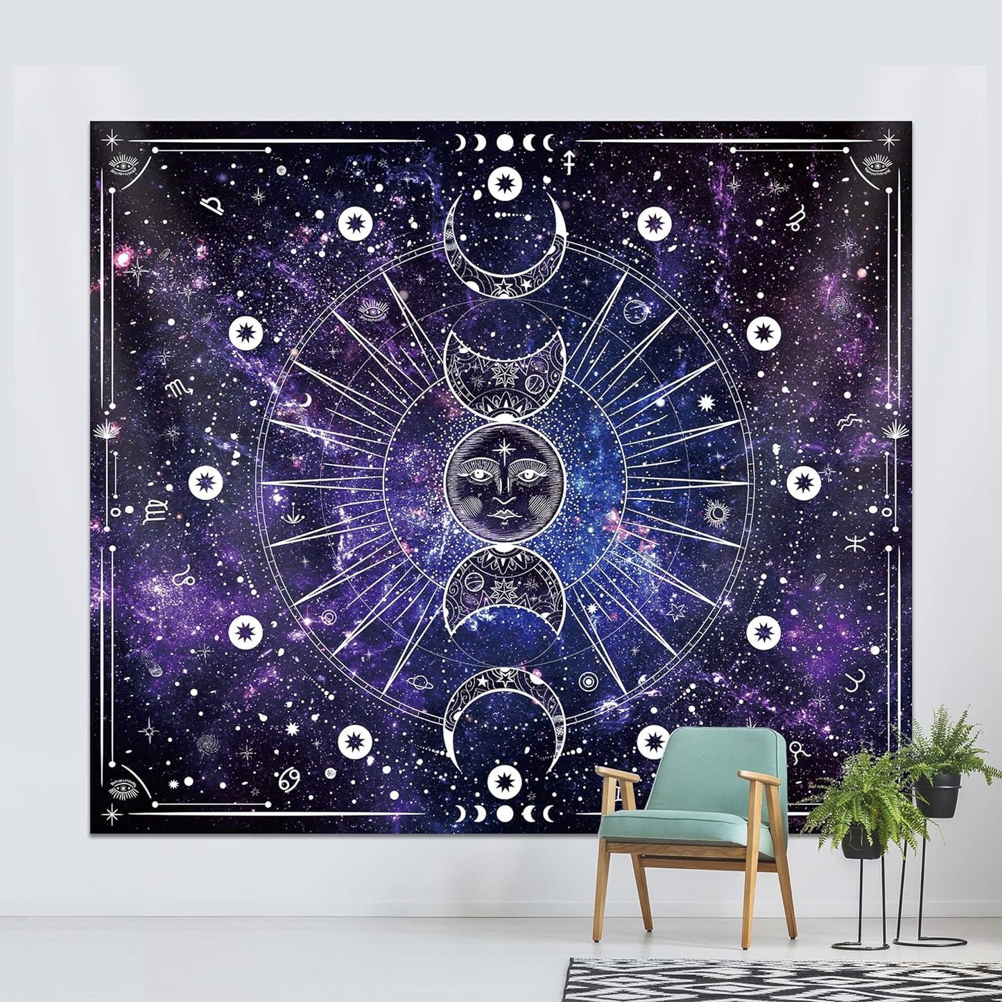 Space Tapestry Wall Hanging Sun Moon Stars Space PsychedelicTapestries Wall Tapestry for Bedroom Aesthetic Home Wall Dorm Décor