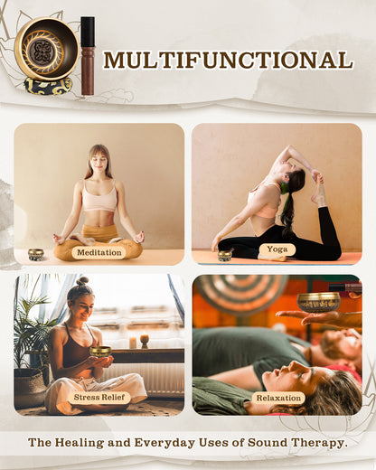 Tibetan Singing Bowl Set — Meditation Sound Bowl Handcrafted in Nepal for Yoga, Chakra Healing, Mindfulness, and Stress Relief — Self-Care Spiritual Gifts for Women and Men