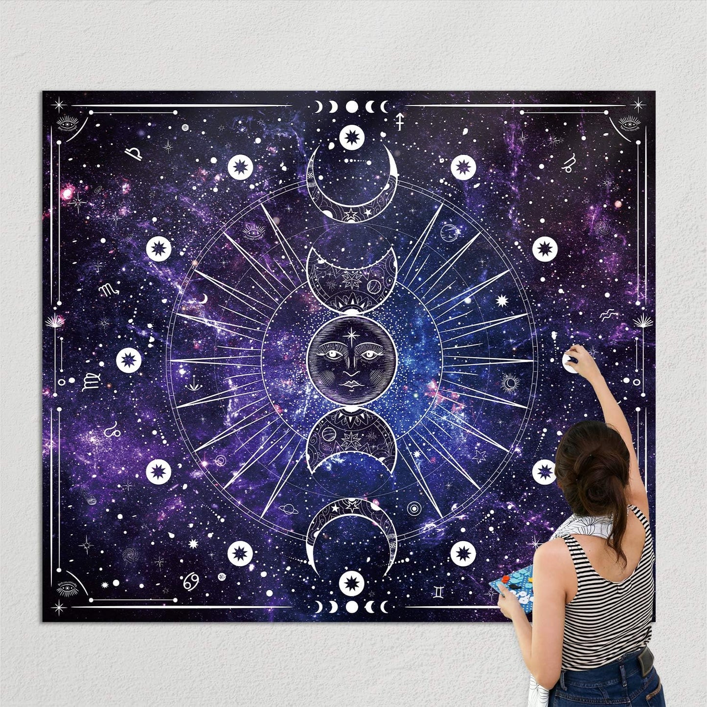 Space Tapestry Wall Hanging Sun Moon Stars Space PsychedelicTapestries Wall Tapestry for Bedroom Aesthetic Home Wall Dorm Décor