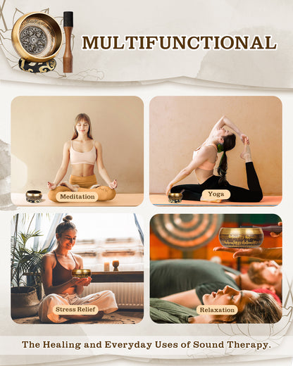 Tibetan Singing Bowl Set — Meditation Sound Bowl Handcrafted in Nepal for Yoga, Chakra Healing, Mindfulness, and Stress Relief — Self-Care Spiritual Gifts for Women and Men