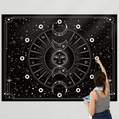 Sun Moon Tapestry Wall Hanging Stars Space Psychedelic Black and White Wall Tapestry Wall Tapestry for Bedroom Home Wall Drom Décor