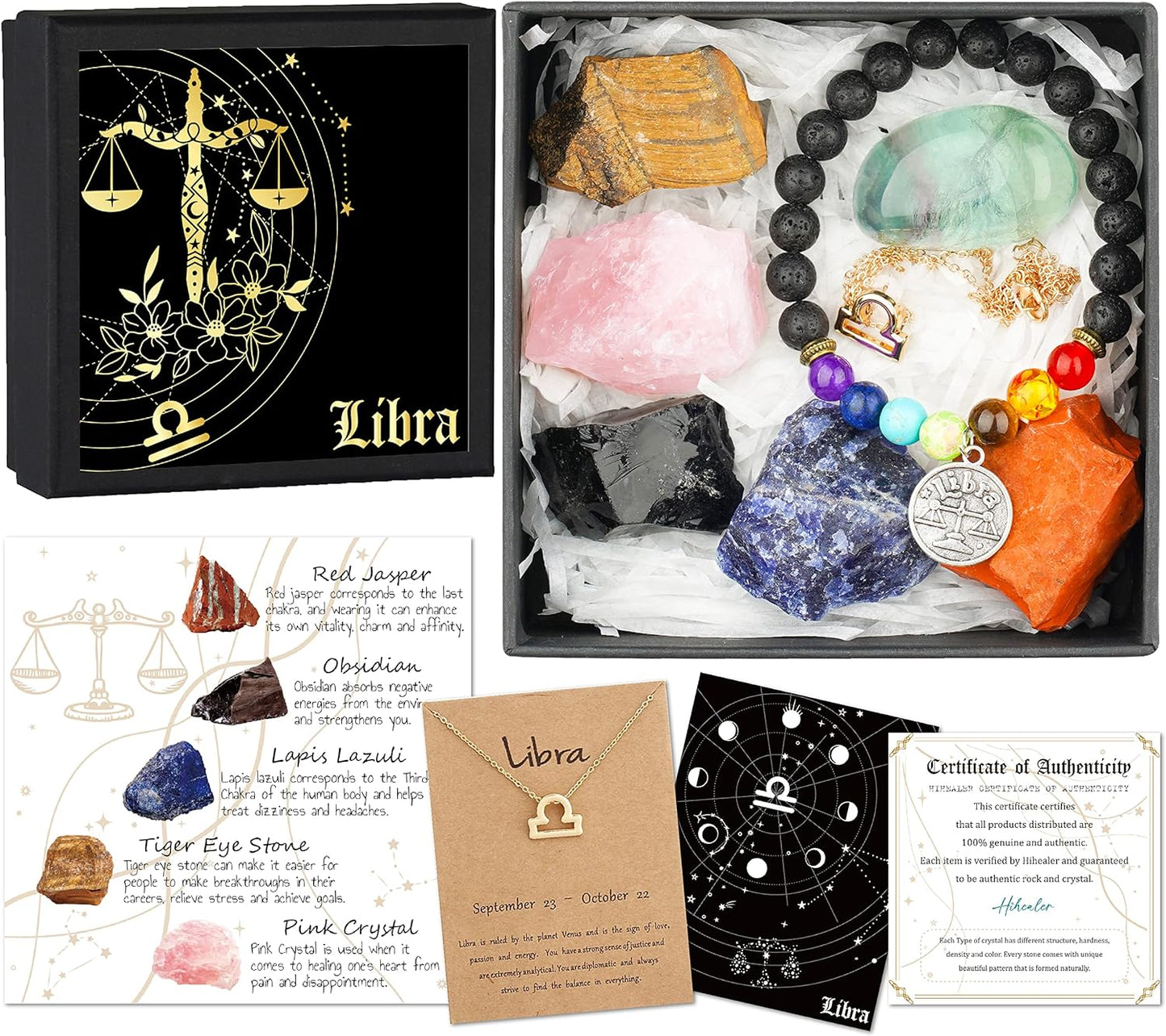 Zodiac Sign Gifts Spiritual Gifts Horoscope Gifts with Zodiac Stone Necklace and Chakra Bracelet Cancer Astrology Crystal Set and Healing Stone Gifts