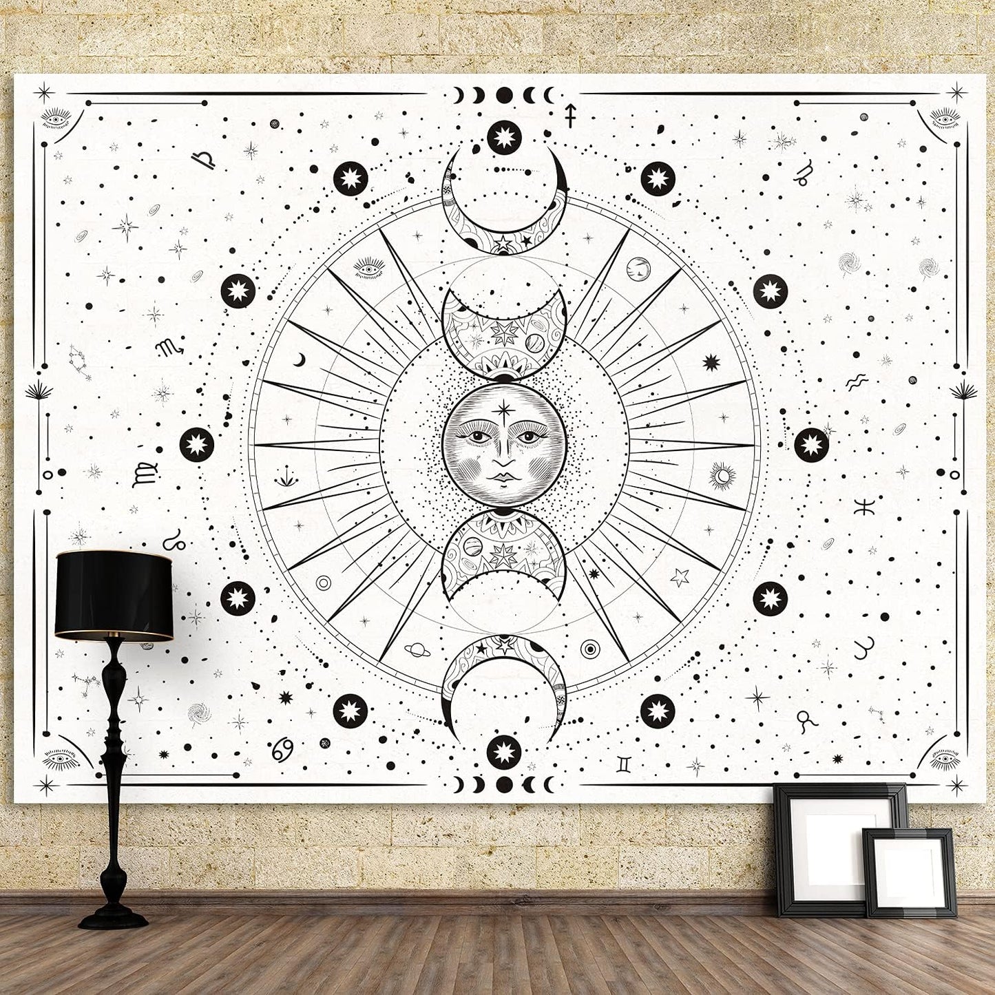 Space Tapestry Wall Hanging Sun Moon Stars Space PsychedelicTapestries Wall Tapestry for Bedroom Aesthetic Home Wall Dorm Décor