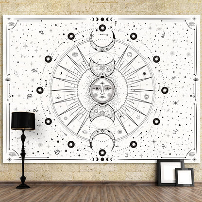 Space Tapestry Wall Hanging Sun Moon Stars Space PsychedelicTapestries Wall Tapestry for Bedroom Aesthetic Home Wall Dorm Décor