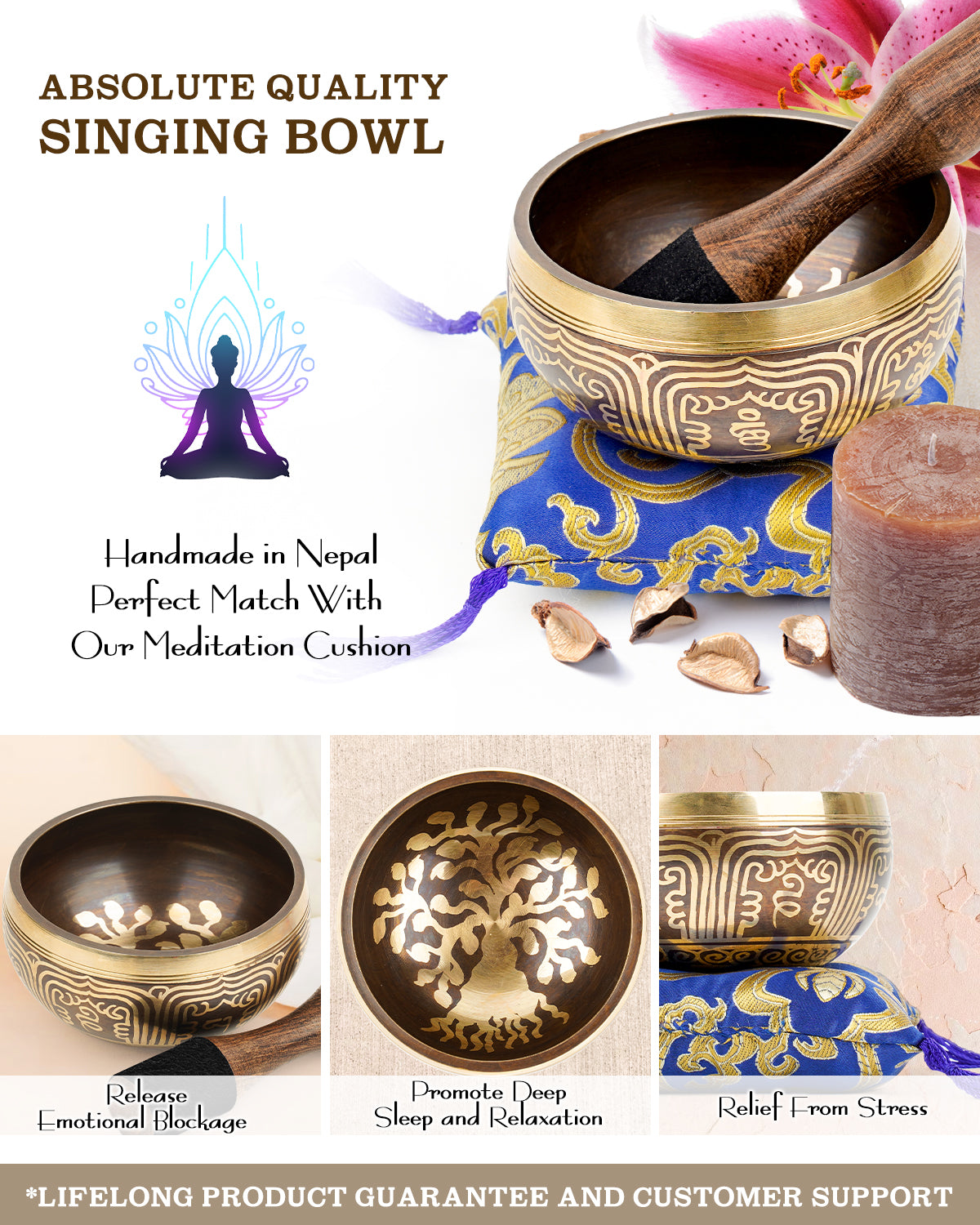 4” Tibetan Singing Bowls, Singing Sound Bowl Handcrafted in Nepal for Yoga,Chakra Healing,Stress Relief —Unique Spiritual Gifts for Women and Men(4" tree-of-life)