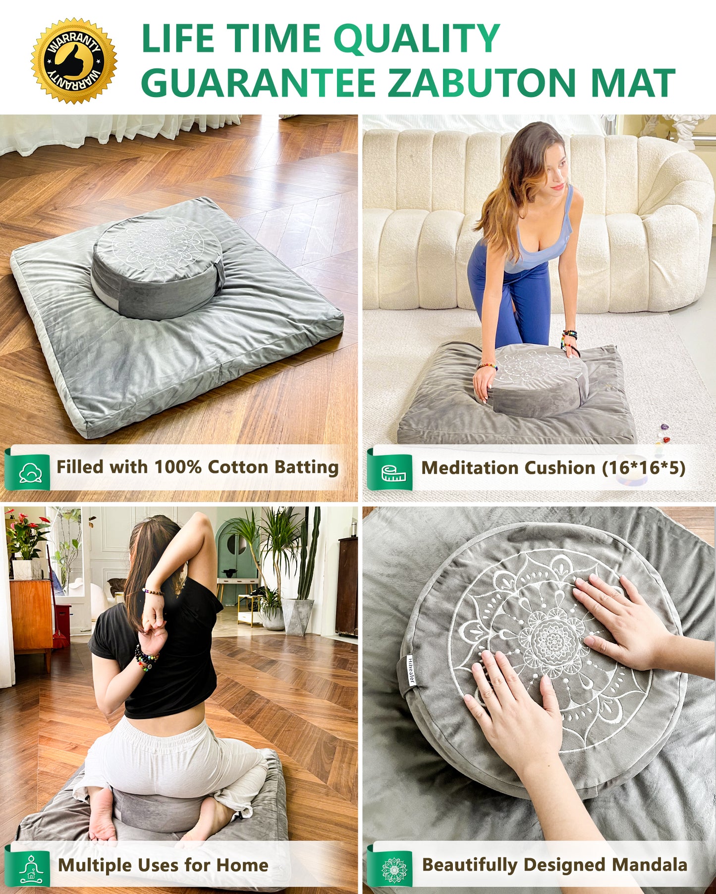 Hihealer Large Meditation Cushion and Zabuton Mat Set Meditation Pillow and Zafu Mat Meditation Accessories for Women and Men