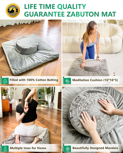 Hihealer Large Meditation Cushion and Zabuton Mat Set Meditation Pillow and Zafu Mat Meditation Accessories for Women and Men